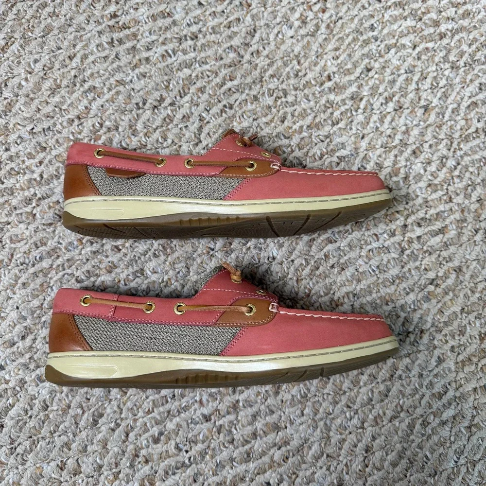 NWOB‎ Sperry Top-Sider Women 10M Coral Pink Leather Mesh Boat Shoes Loafers